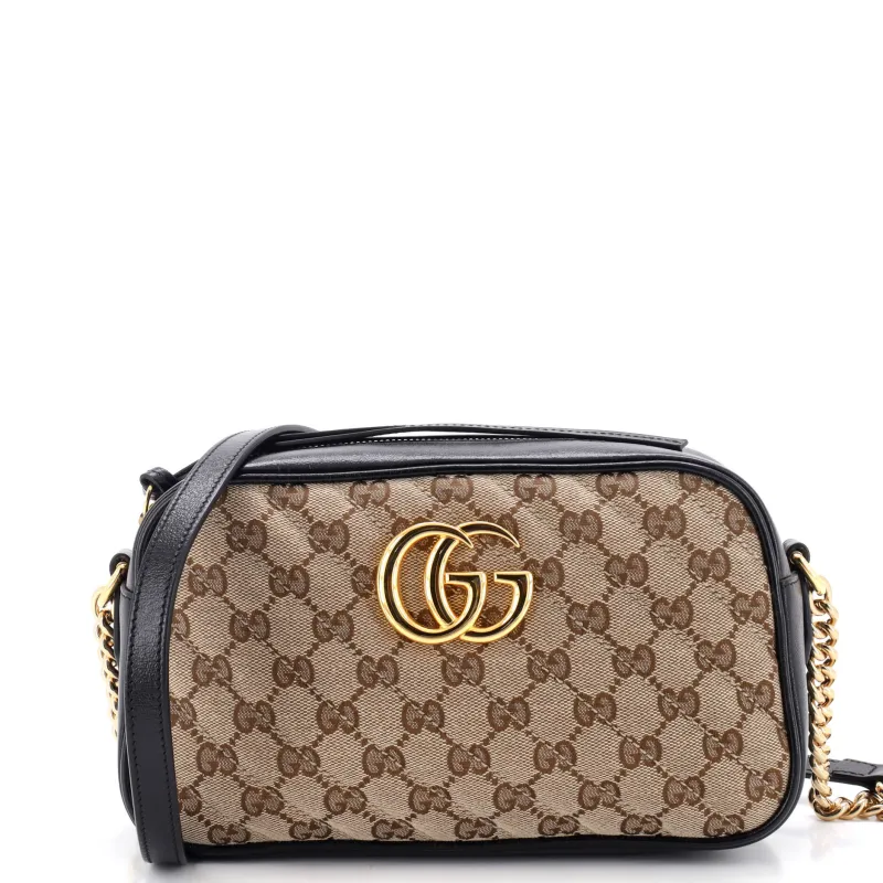 GG Marmont Shoulder Bag Diagonal Quilted GG Canvas with Leather Small made by Gucci