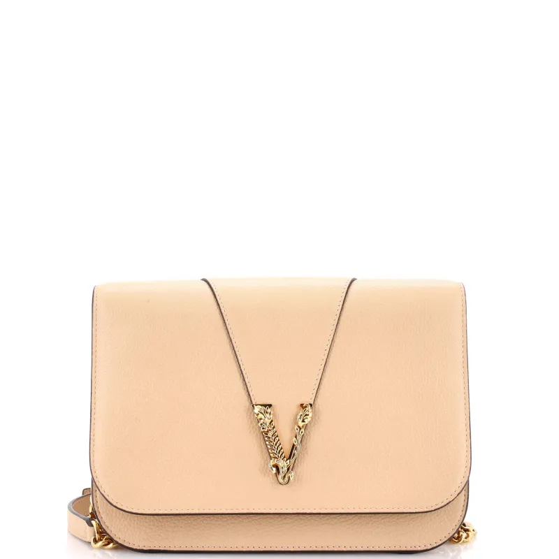 Virtus Chain Flap Shoulder Bag Leather Medium made by Versace