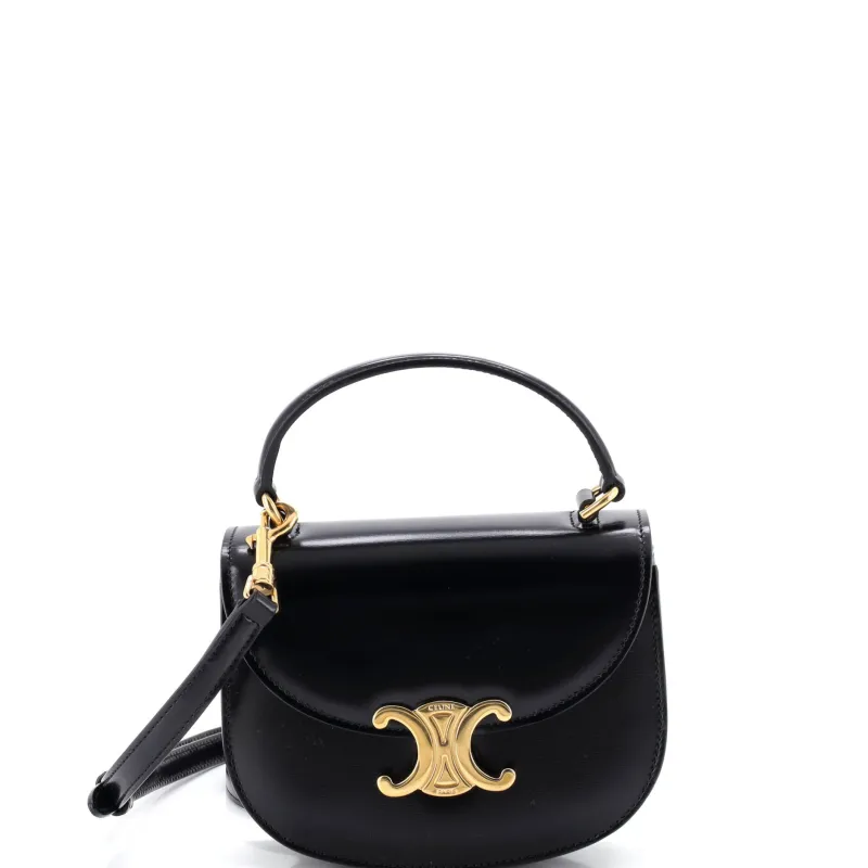 Triomphe Besace Clea Top Handle Flap Bag Leather Mini made by Celine