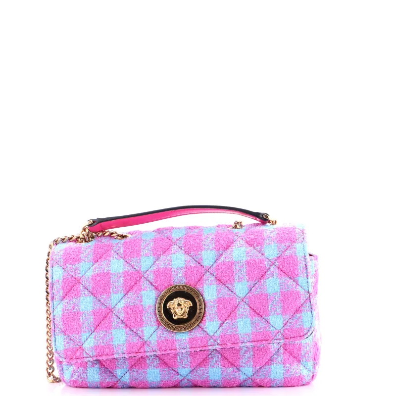 Medusa Icon Chain Flap Bag Quilted Tweed East West made by Versace