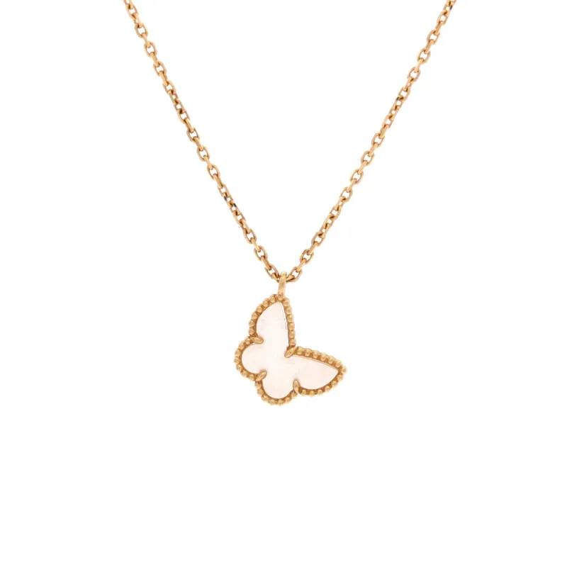 Sweet Alhambra Butterfly Pendant Necklace 18K Yellow Gold and Mother of Pearl made by Van Cleef & Arpels