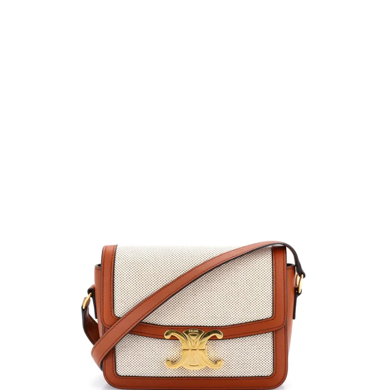 Triomphe Shoulder Bag Canvas with Leather Teen made by Celine