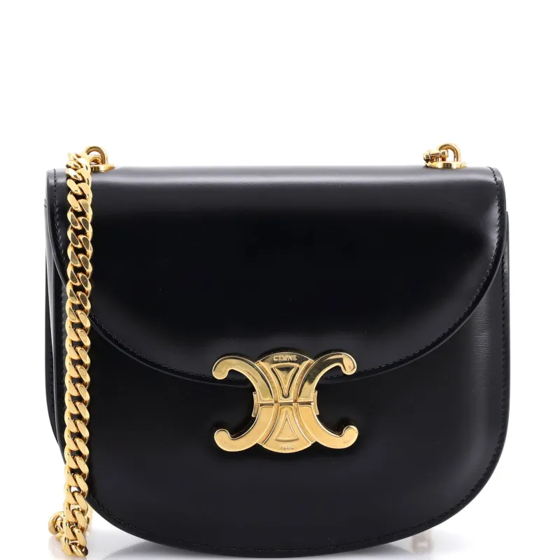 Triomphe Besace Clea Chain Flap Bag Leather made by Celine