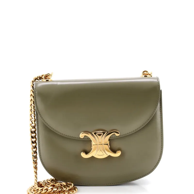 Triomphe Besace Clea Chain Flap Bag Leather made by Celine