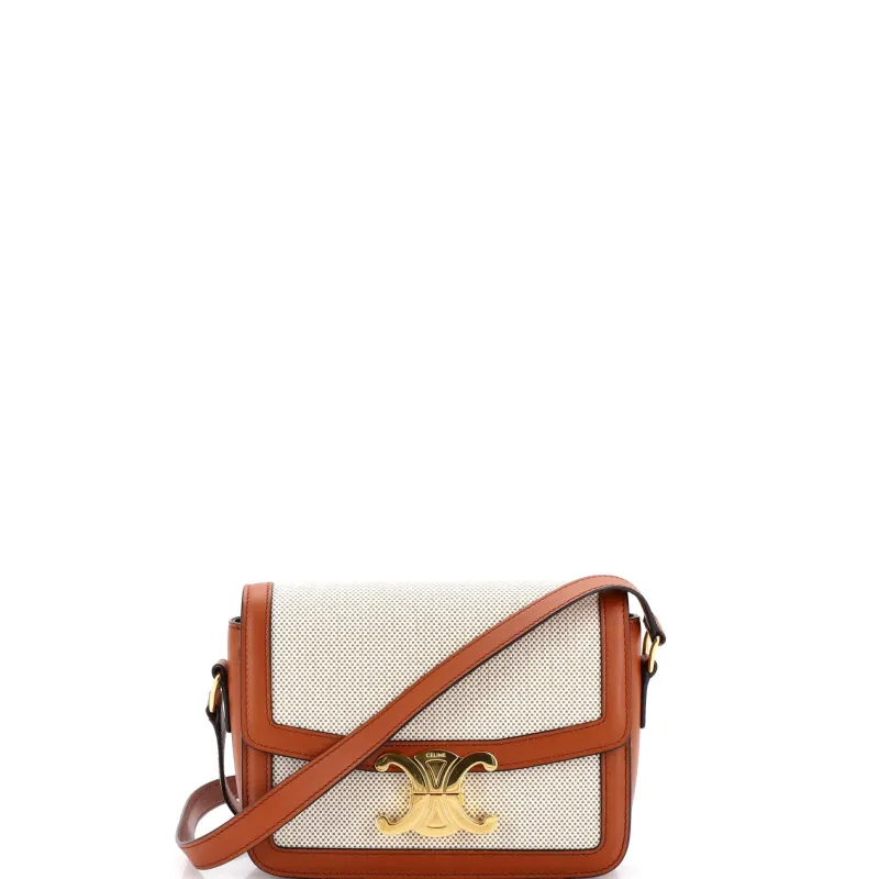 Triomphe Shoulder Bag Canvas with Leather Teen made by Celine