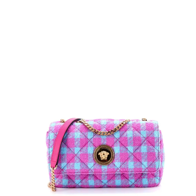 Medusa Icon Chain Flap Bag Quilted Tweed East West made by Versace