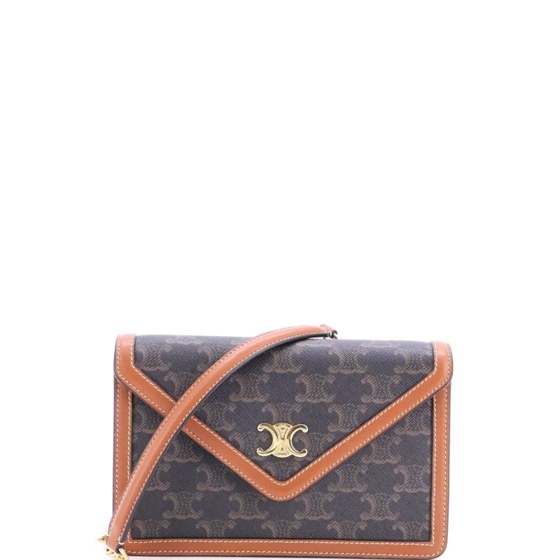 Triomphe Envelope Flap Wallet on Chain Triomphe Coated Canvas made by Celine