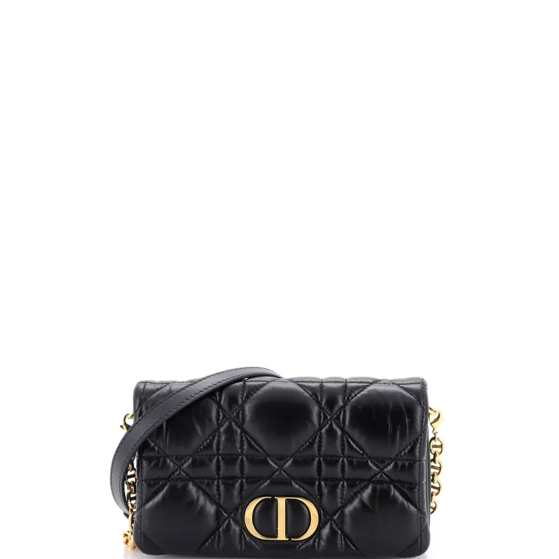 Caro Flap Pouch with Chain Macrocannage Quilt Calfskin Mini made by Dior