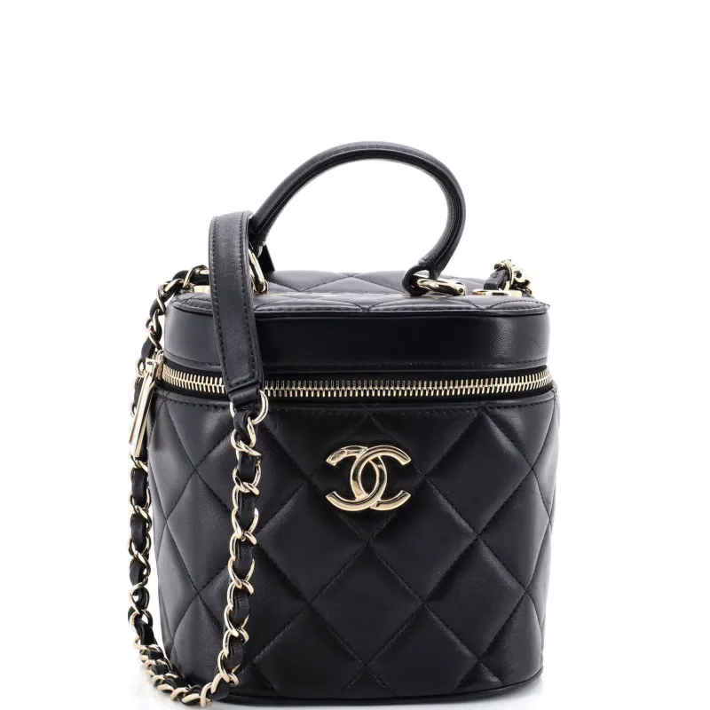 Trendy CC Top Handle Vanity Case Quilted Lambskin Small made by Chanel