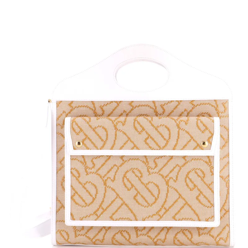 Logo Pocket Tote Woven Raffia and Canvas with Leather Medium made by Burberry