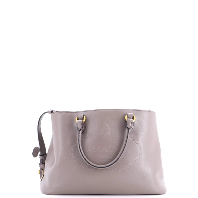 Embossed Logo Convertible Open Tote Glace Calf Medium made by Prada