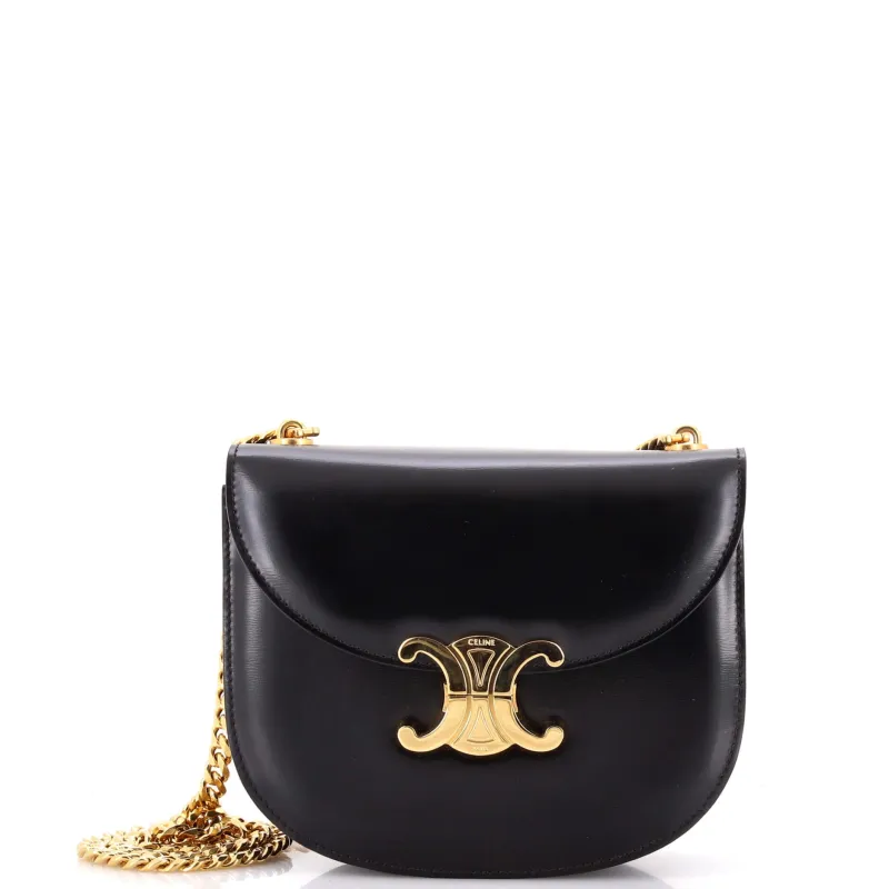 Triomphe Besace Clea Chain Flap Bag Leather made by Celine