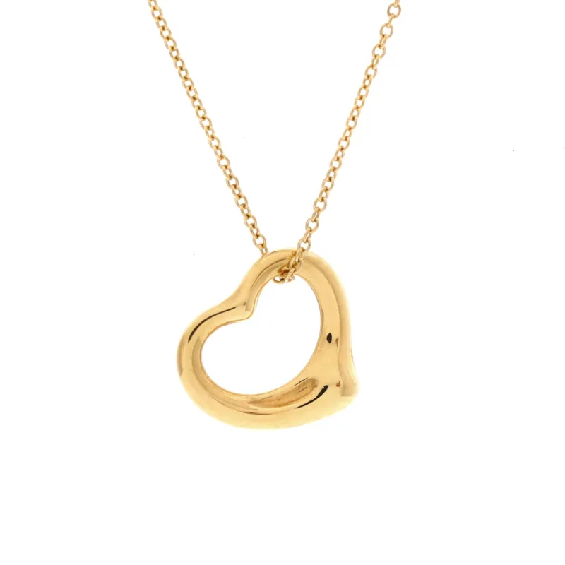 Elsa Peretti Open Heart Pendant Necklace 18K Yellow Gold 16mm made by Tiffany & Co.