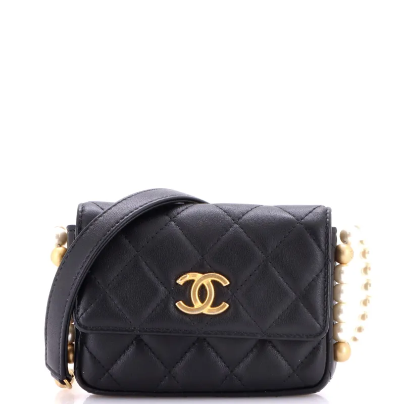 About Pearls Flap Card Holder with Chain Quilted Calfskin made by Chanel