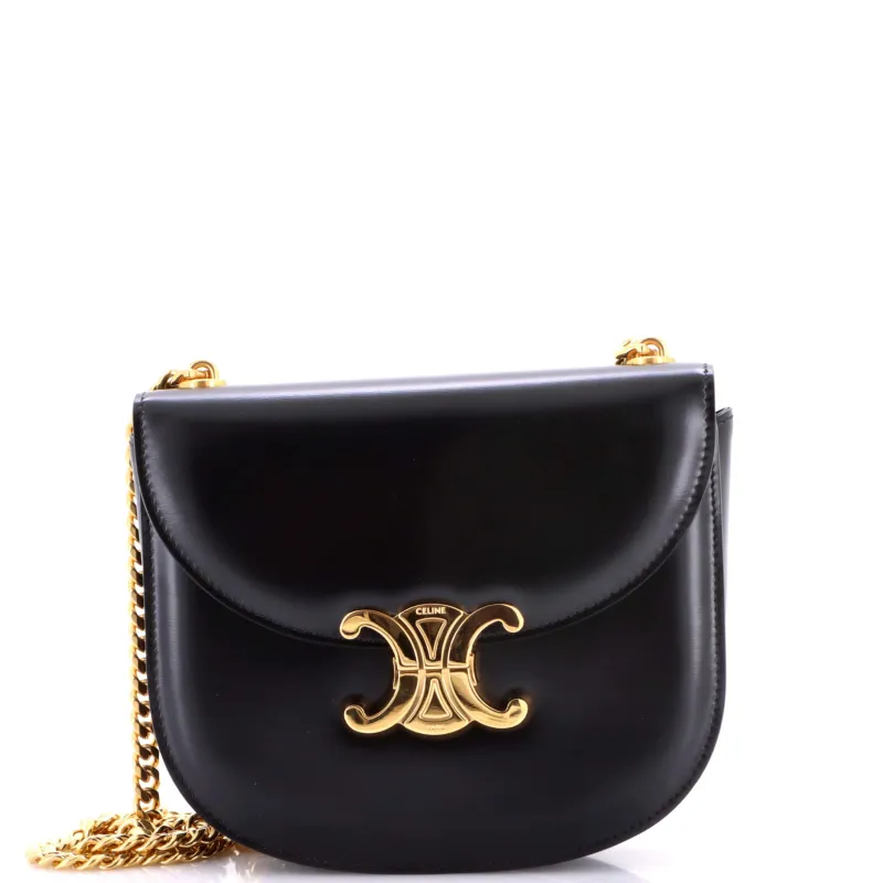 Triomphe Besace Clea Chain Flap Bag Leather made by Celine