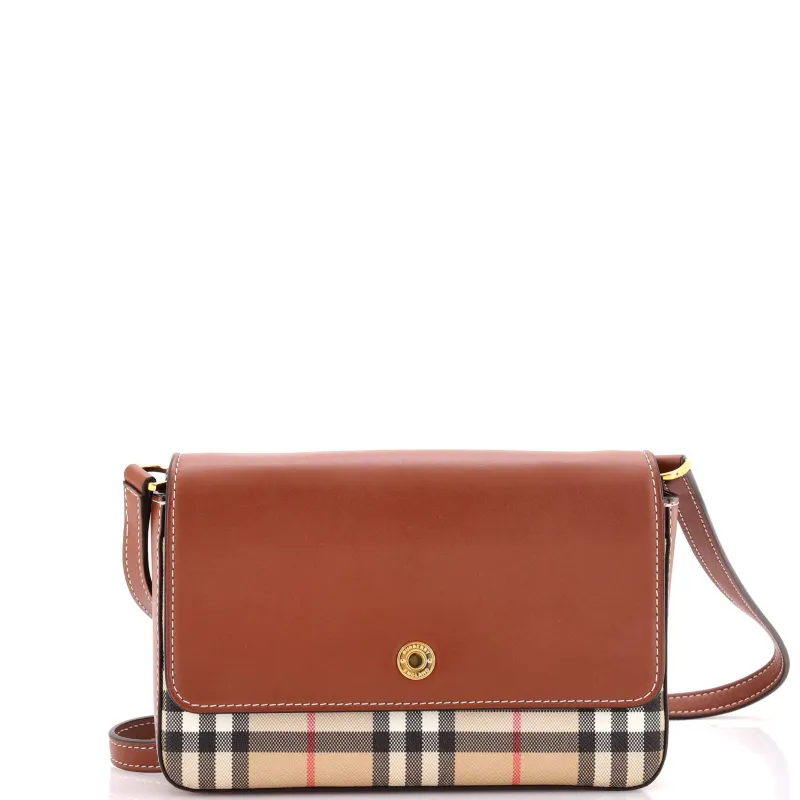 Hampshire Shoulder Bag Leather and Vintage Check Canvas Small made by Burberry