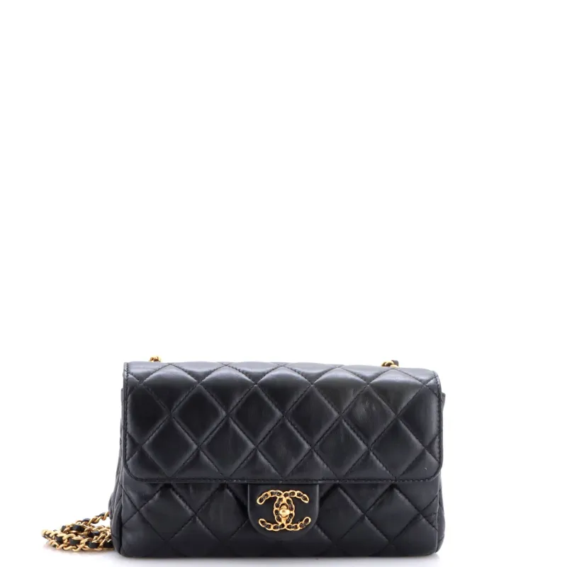 Chain Woven CC Accordion Flap Bag Quilted Lambskin Mini made by Chanel