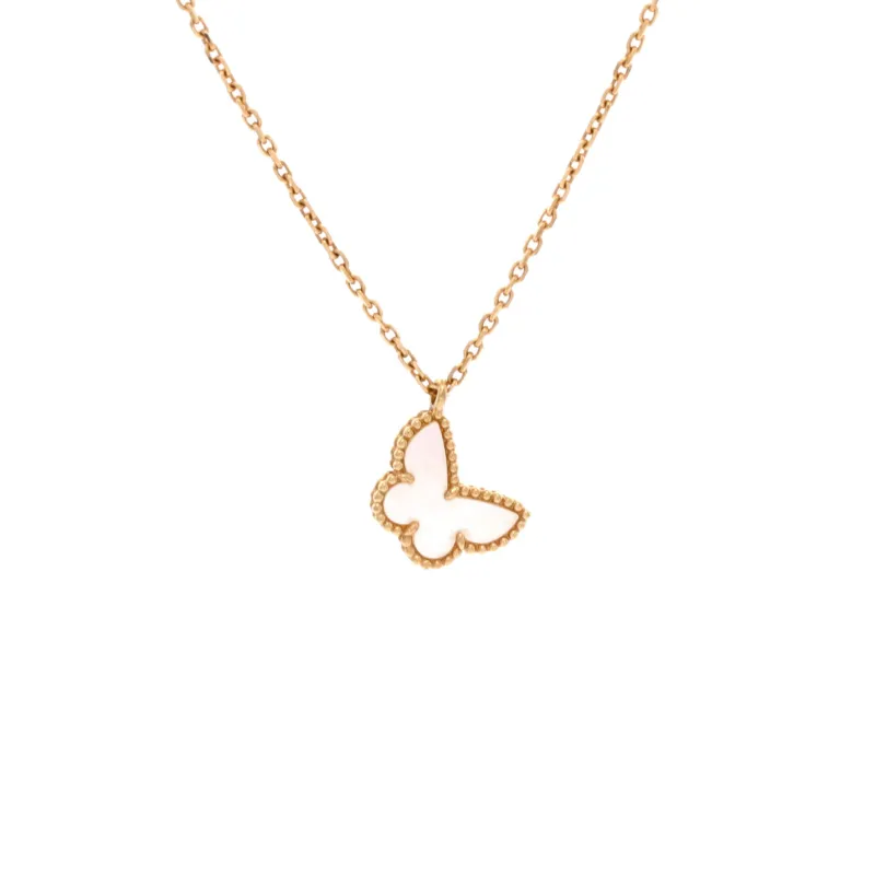 Sweet Alhambra Butterfly Pendant Necklace 18K Yellow Gold and Mother of Pearl made by Van Cleef & Arpels