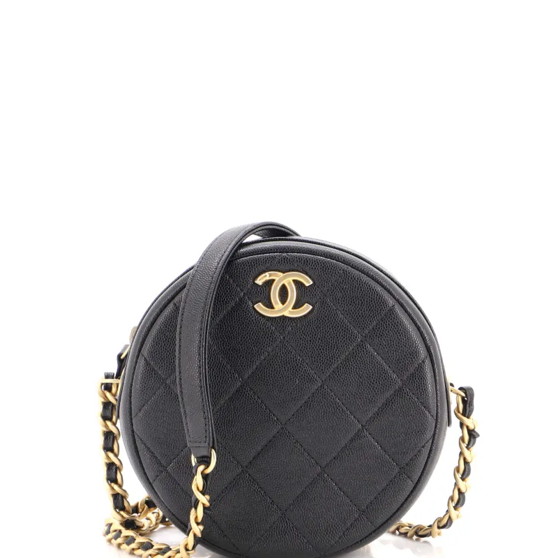 Round Chain Crossbody Bag Quilted Caviar Small made by Chanel