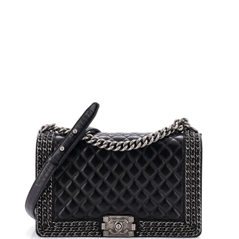 Chained Boy Flap Bag Quilted Glazed Calfskin Old Medium made by Chanel