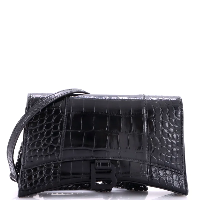 Hourglass Chain Crossbody Bag Crocodile Embossed Leather made by Balenciaga