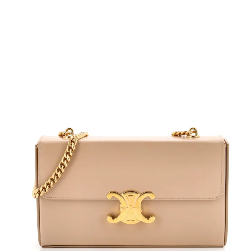Triomphe Box Chain Shoulder Bag Leather made by Celine