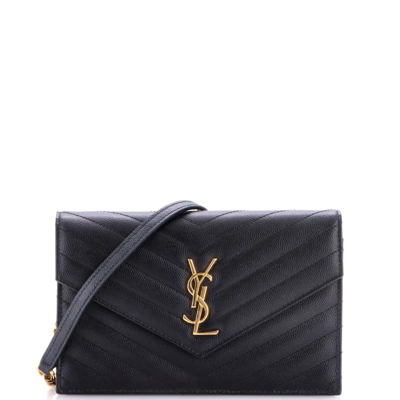 Classic Monogram Wallet on Chain Matelasse Chevron Leather Small made by Yves Saint Laurent