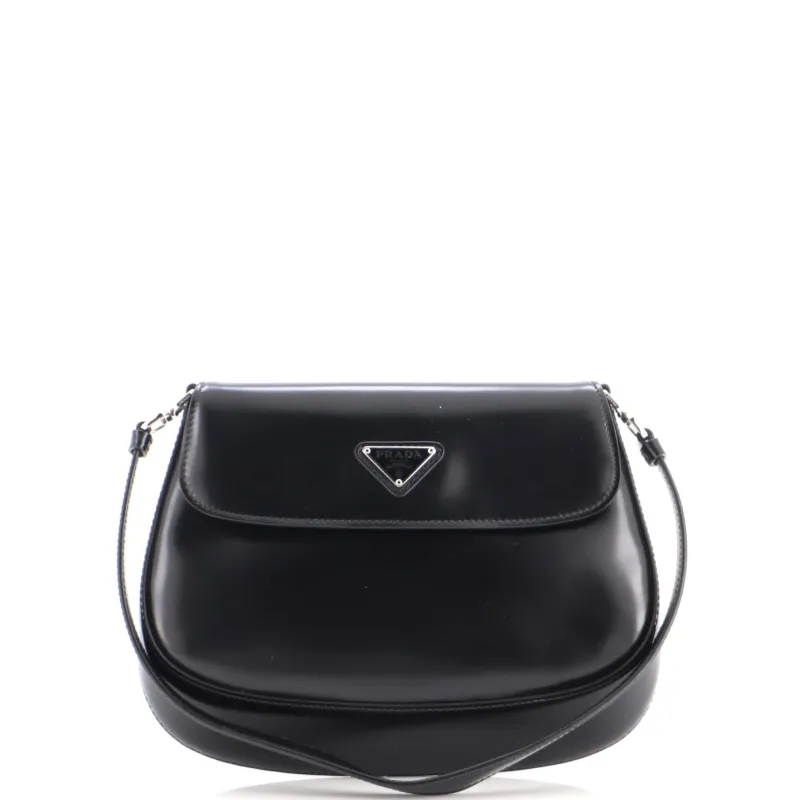 Cleo Flap Shoulder Bag Spazzolato Leather Small made by Prada