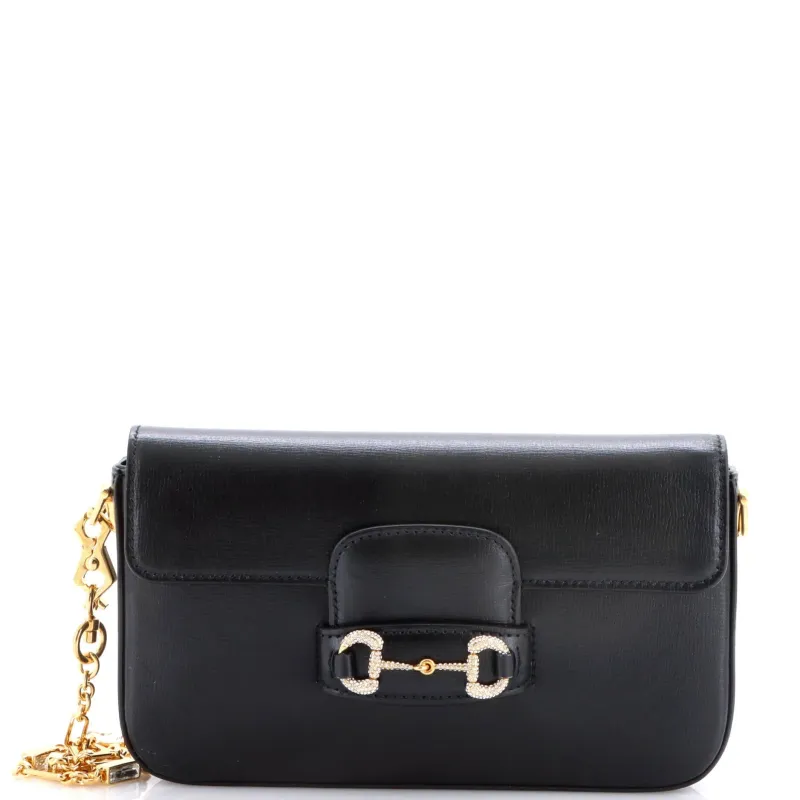Horsebit 1955 Shoulder Bag Leather with Crystal Detail Mini made by Gucci