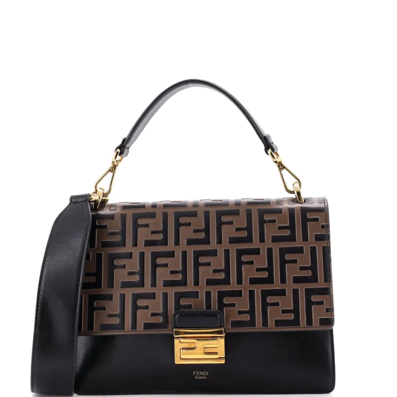Kan U Shoulder Bag Zucca Embossed Leather Medium made by Fendi