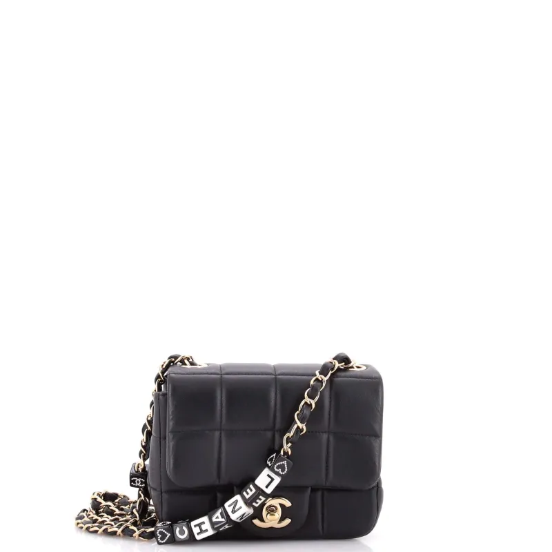 Monacoco Logo Blocks Square Flap Bag Quilted Lambskin with Resin Mini made by Chanel