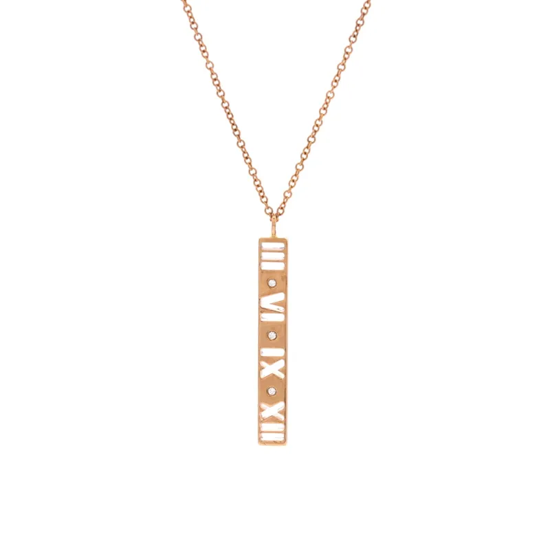 Atlas Pierced Bar Drop Pendant Necklace 18K Rose Gold with Diamonds made by Tiffany & Co.