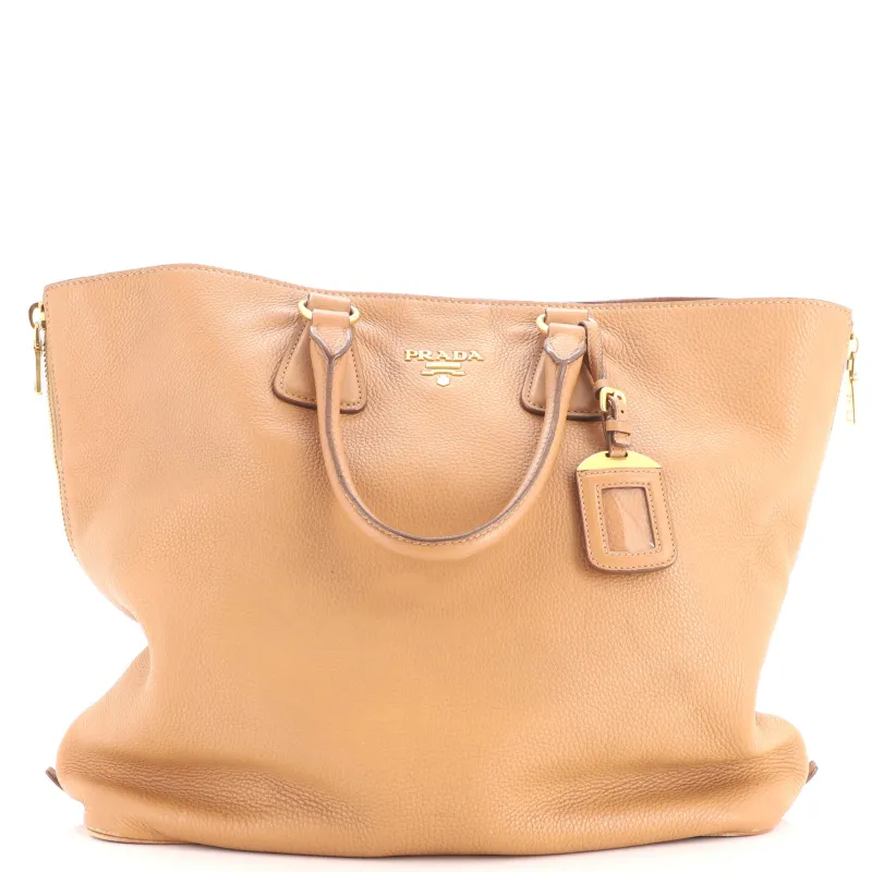 Side Zip Convertible Tote Vitello Daino Large made by Prada