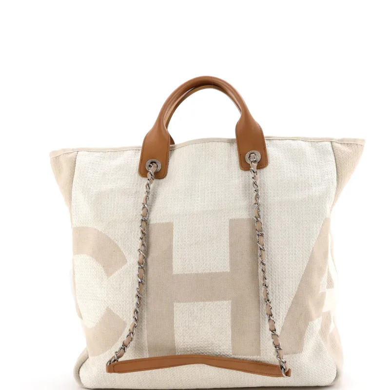 Deauville Logo Shopping Tote Printed Raffia Large made by Chanel