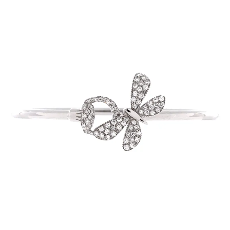 Flora Horsebit Butterfly Bangle Bracelet 18K White Gold and Diamonds made by Gucci