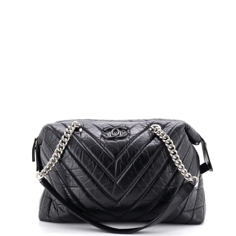 CC Bowling Bag Chevron Aged Calfskin Medium made by Chanel