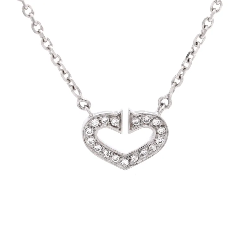 C Heart de Cartier Pendant Necklace 18K White Gold with Pave Diamonds made by Cartier
