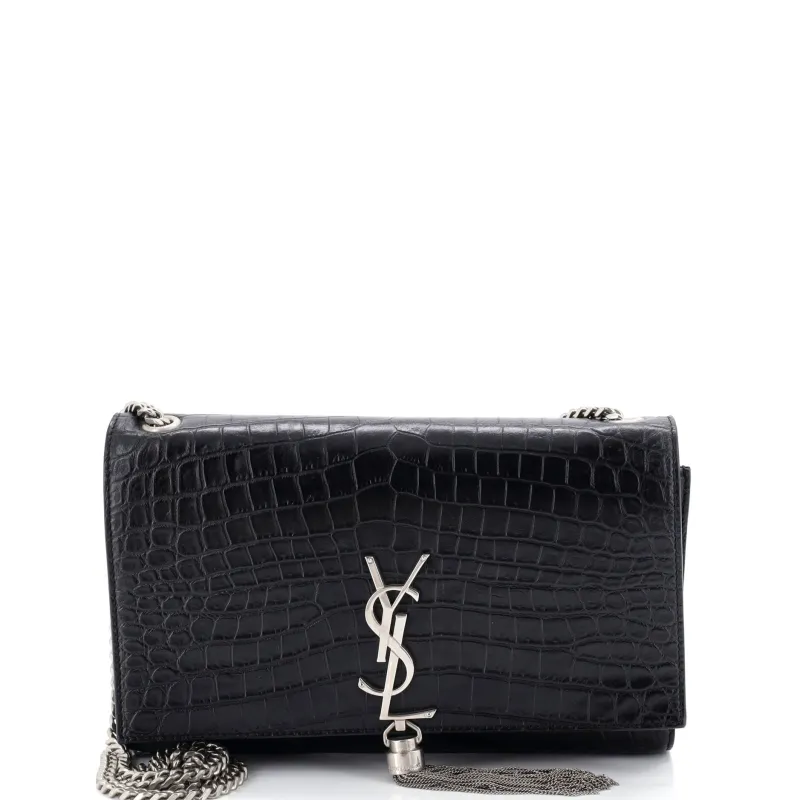 Classic Monogram Tassel Crossbody Bag Crocodile Embossed Leather Medium made by Yves Saint Laurent