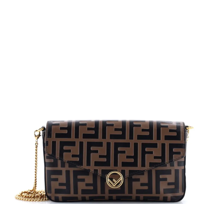 F is Fendi Envelope Clutch on Chain Zucca Embossed Leather made by Fendi