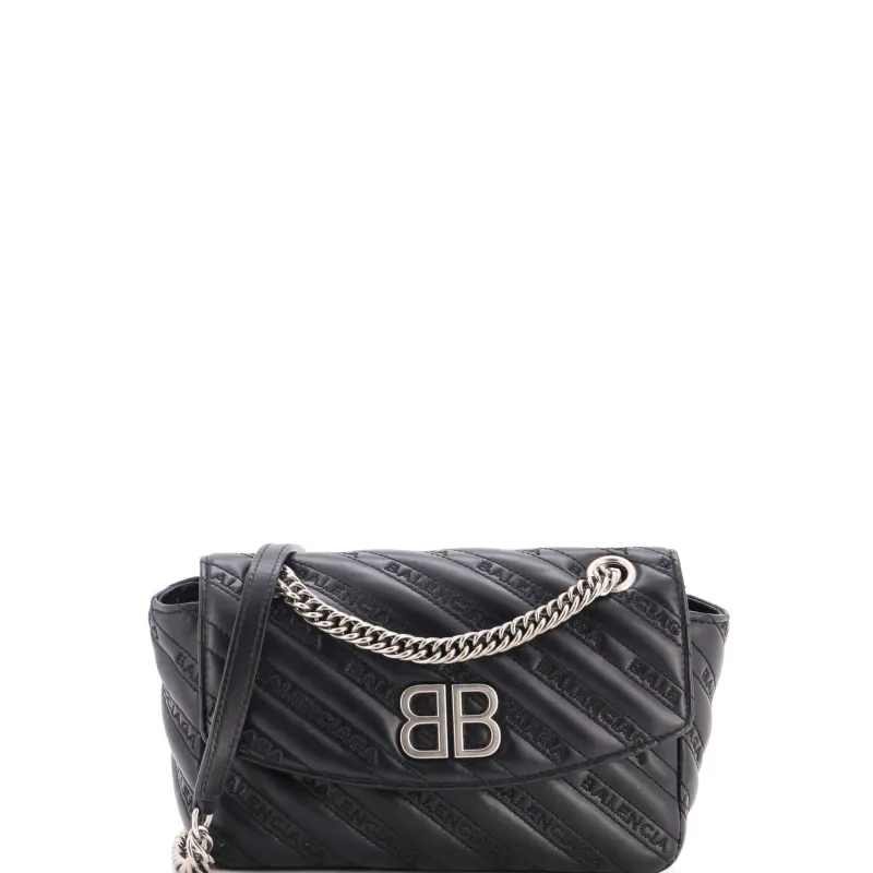 BB Chain Round Shoulder Bag Embossed Leather Small made by Balenciaga