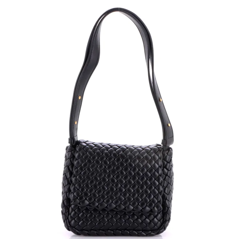 Cobble Flap Shoulder Bag Padded Intrecciato Leather Small made by Bottega Veneta