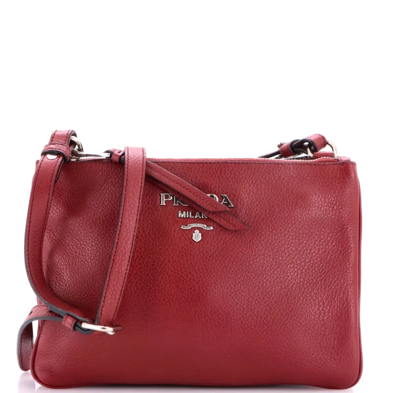 Double Zip Crossbody Bag Vitello Daino Small made by Prada