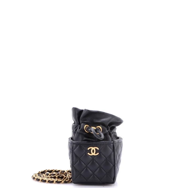 Drawstring Square Bucket Bag Quilted Calfskin Mini made by Chanel