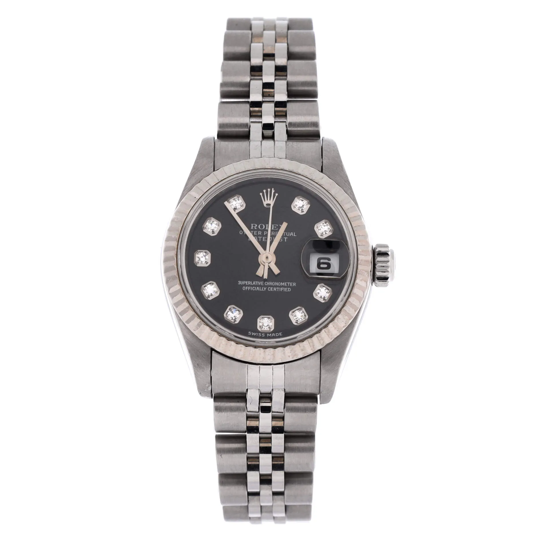 Oyster Perpetual Datejust Automatic Watch Stainless Steel and White Gold with Diamond Markers 26 sold by Zulily