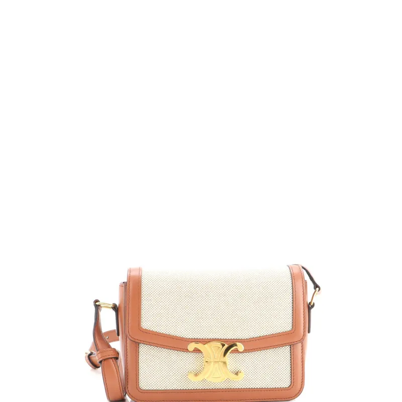 Triomphe Shoulder Bag Canvas with Leather Teen made by Celine