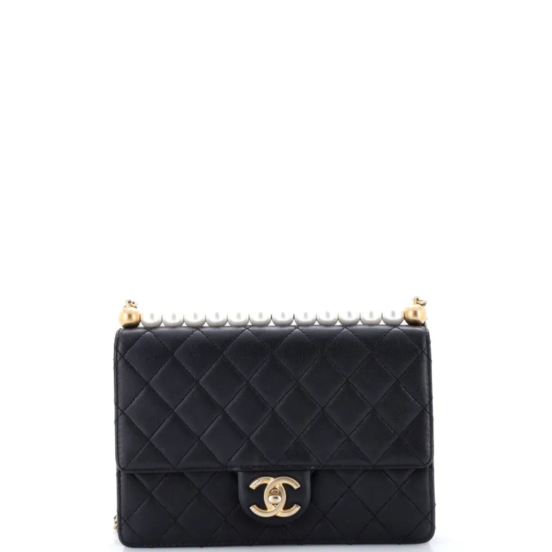 Chic Pearls Flap Bag Quilted Lambskin Small made by Chanel