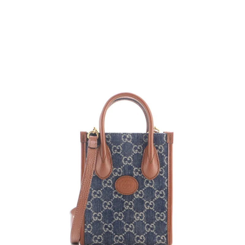 Interlocking G Patch Tote GG Denim Mini made by Gucci