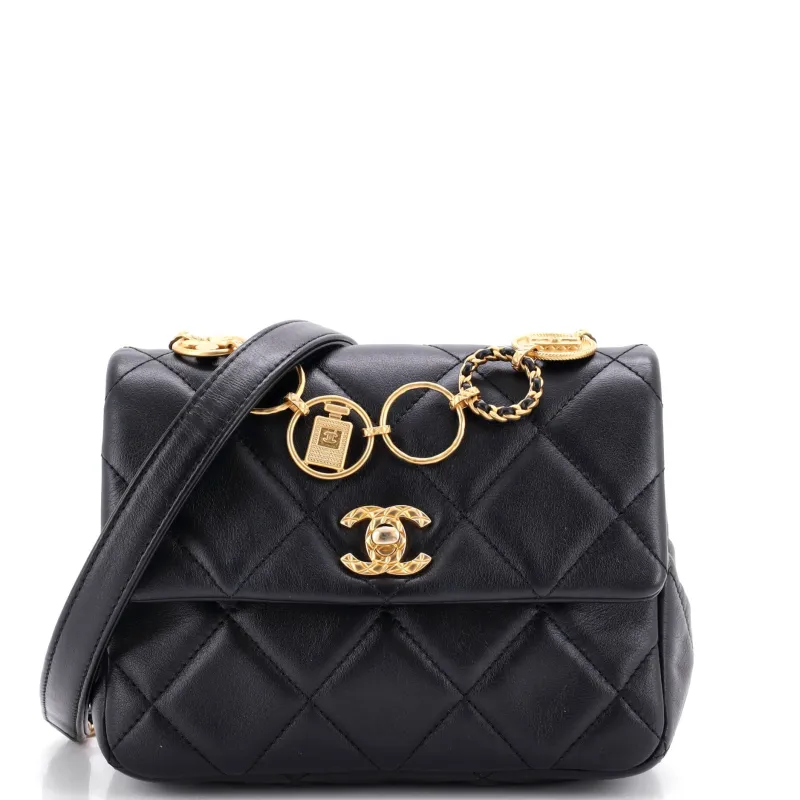 CC Charm Chain Strap Flap Shoulder Bag Quilted Lambskin Mini made by Chanel