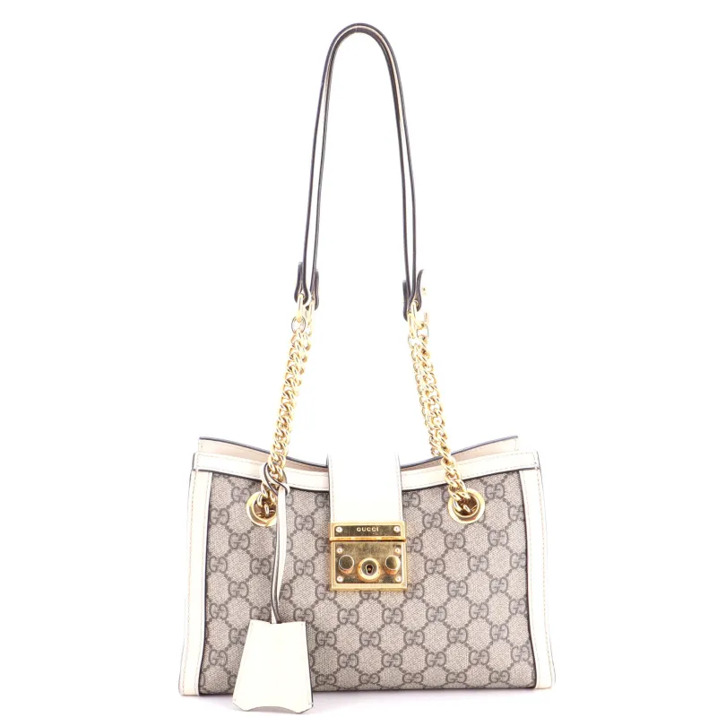 Padlock Chain Tote GG Coated Canvas with Leather Small made by Gucci