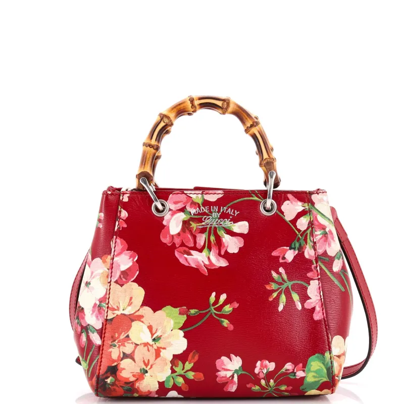 Bamboo Shopper Tote Blooms Print Leather Mini made by Gucci